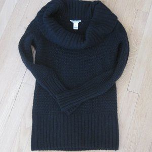 White House Black Market Wide Cowl Neck Knit Wool Tunic Sweater Black Size S